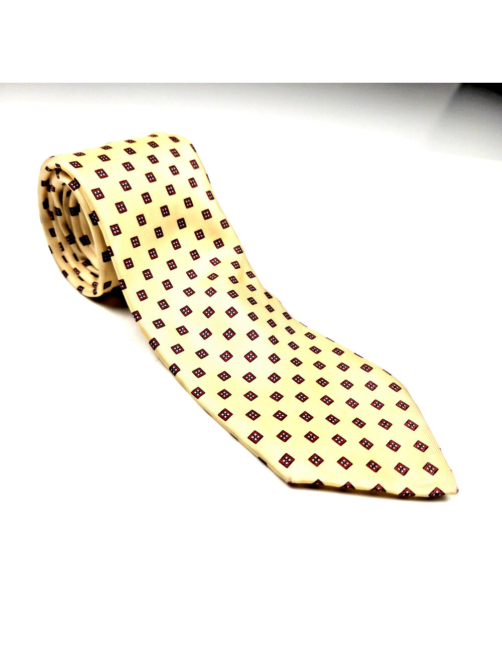 Philippe Pervier Cream Red Geometric Medallion Wide Necktie Vintage